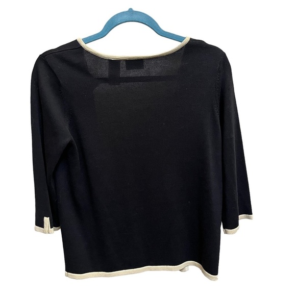 Y2K LIZ CLAIBORNE small black open front sweater with taupe trim petite EUC - Picture 5 of 12